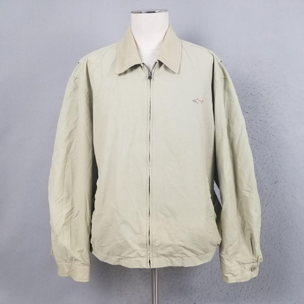 Greg Norman Jacket Mens XL Beige Golf Shark Logo Zip Lightweight Windbreaker